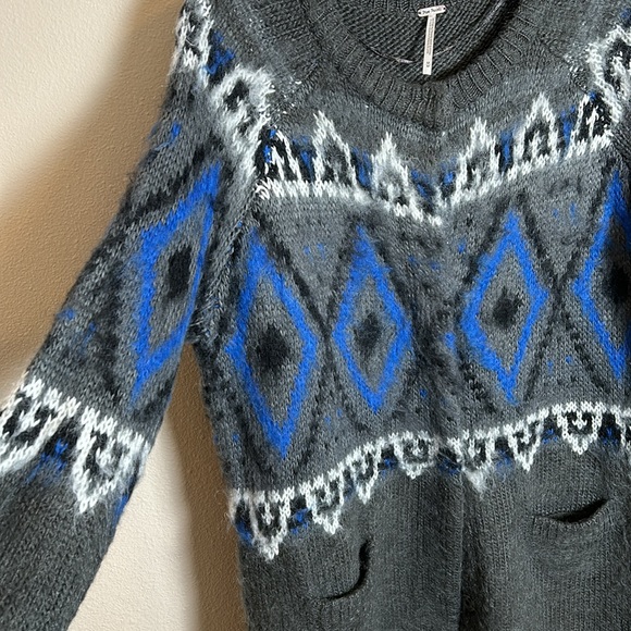 Free People Frosted Fair Isle Nordic Knit Mohair Blend Long Cardigan Sweater - Picture 3 of 8